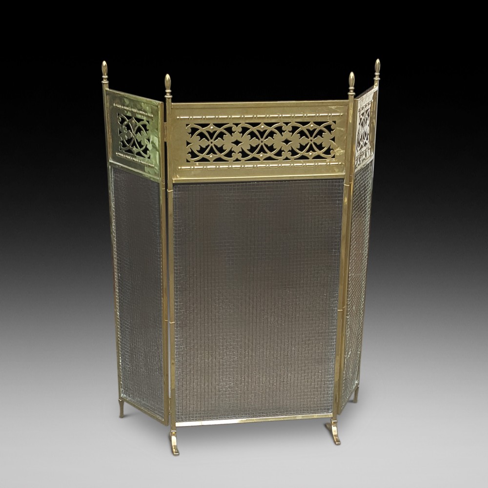Edwardian Brass and Wire Fire Screen