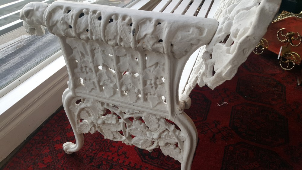 Victorian Coalbrookdale Oak and Ivy Design Bench View VIII