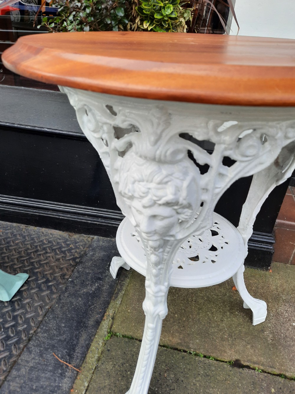 Late 19thC white painted cast iron Britannia pub garden table View II