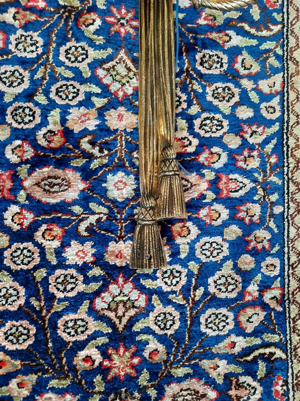 Pair of early 20thC gilt metal three branch wall light fittings View IV