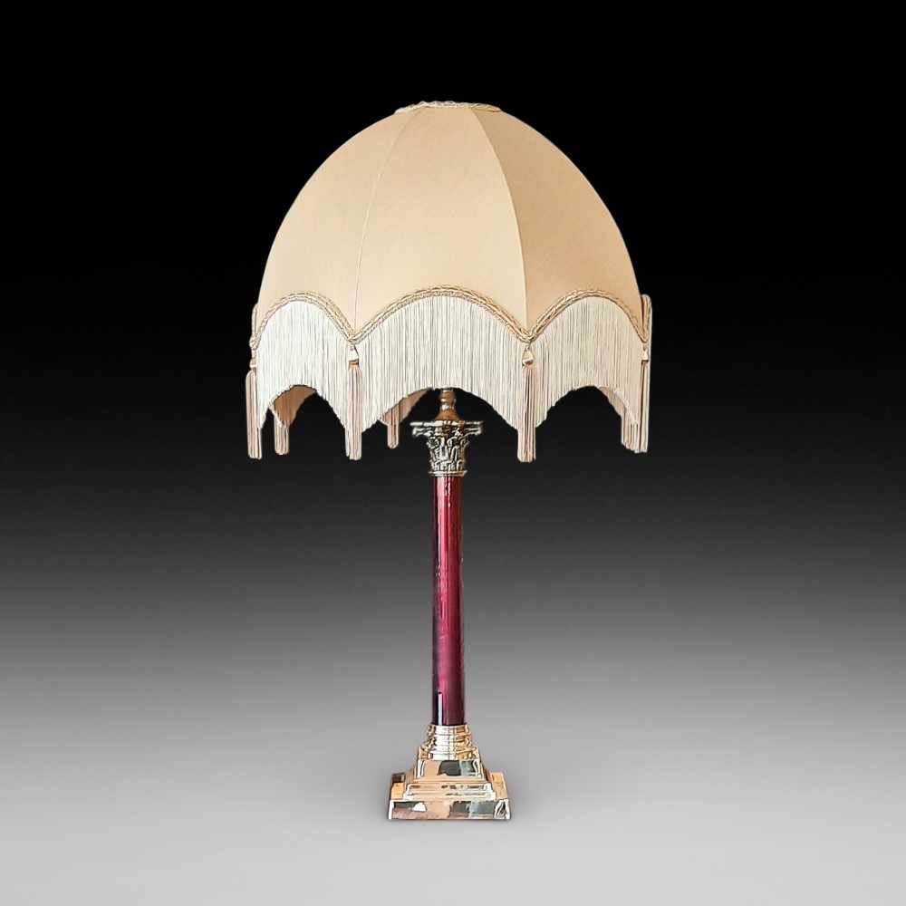 Early 20thC Red Resin Corinthian Column Lamp