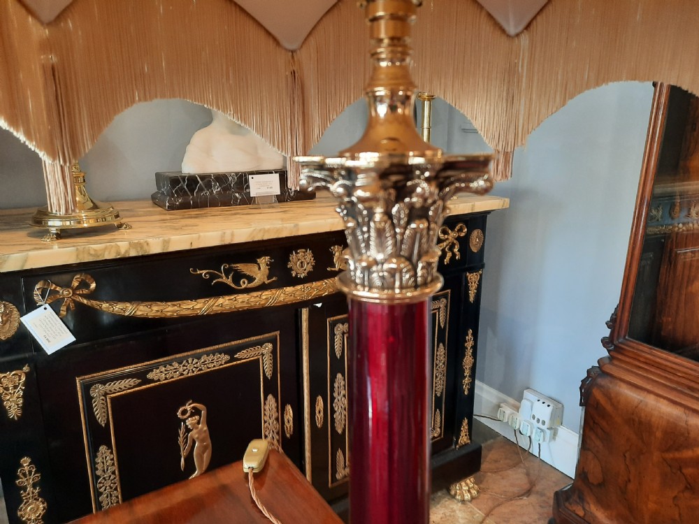 Early 20thC Red Resin Corinthian Column Lamp View II