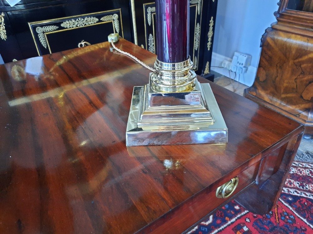 Early 20thC Red Resin Corinthian Column Lamp View III