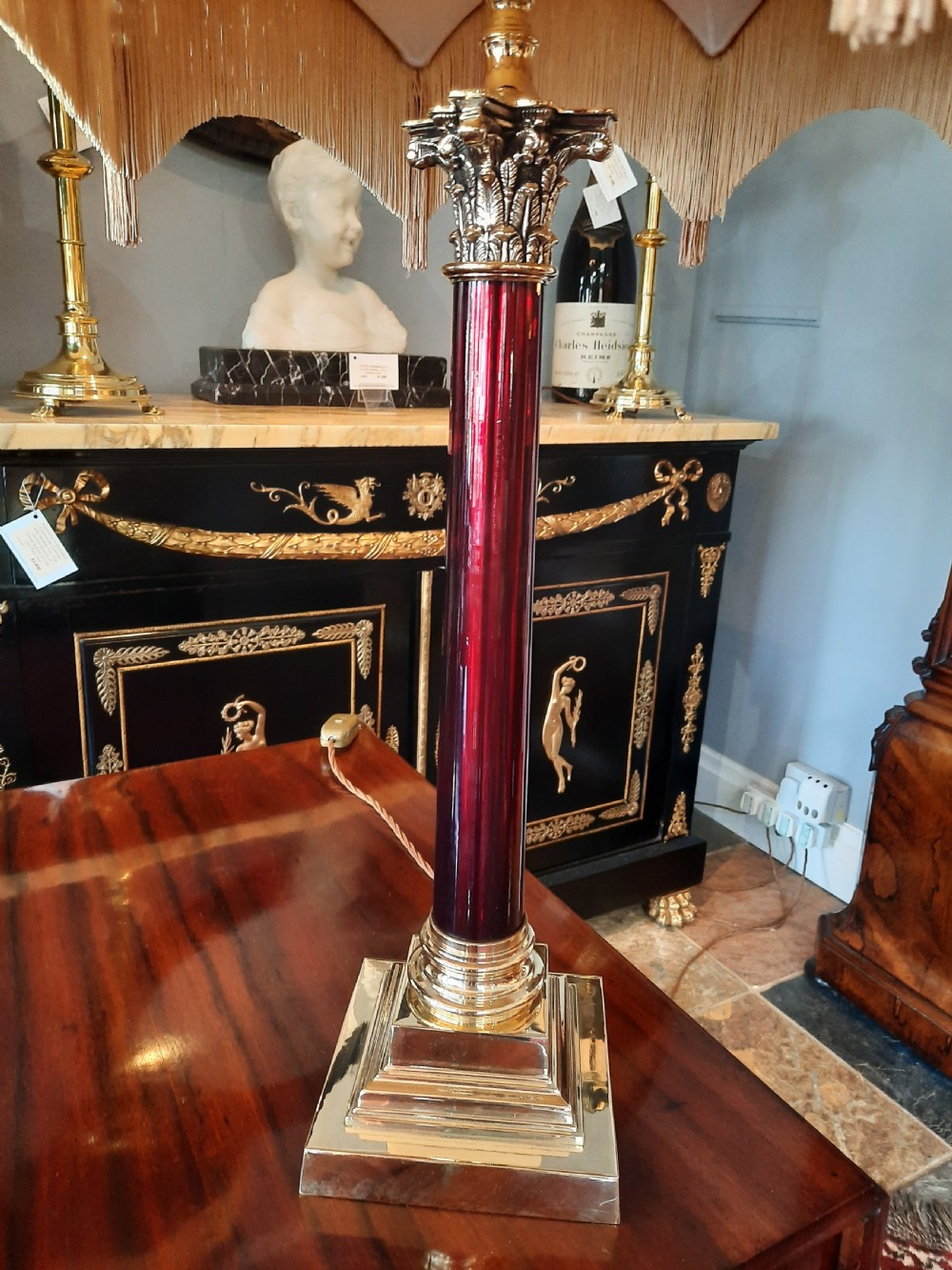 Early 20thC Red Resin Corinthian Column Lamp View IV