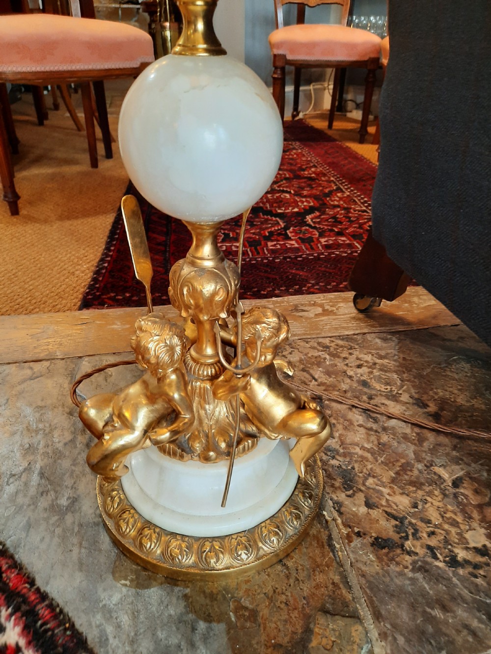 Early 20thC alabaster and gilt lamp set View III