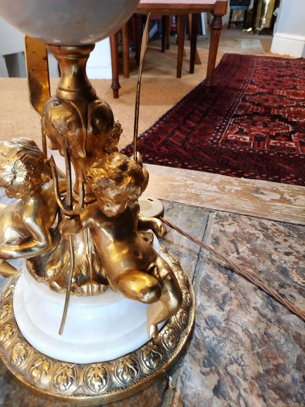 Early 20thC alabaster and gilt lamp set View IV