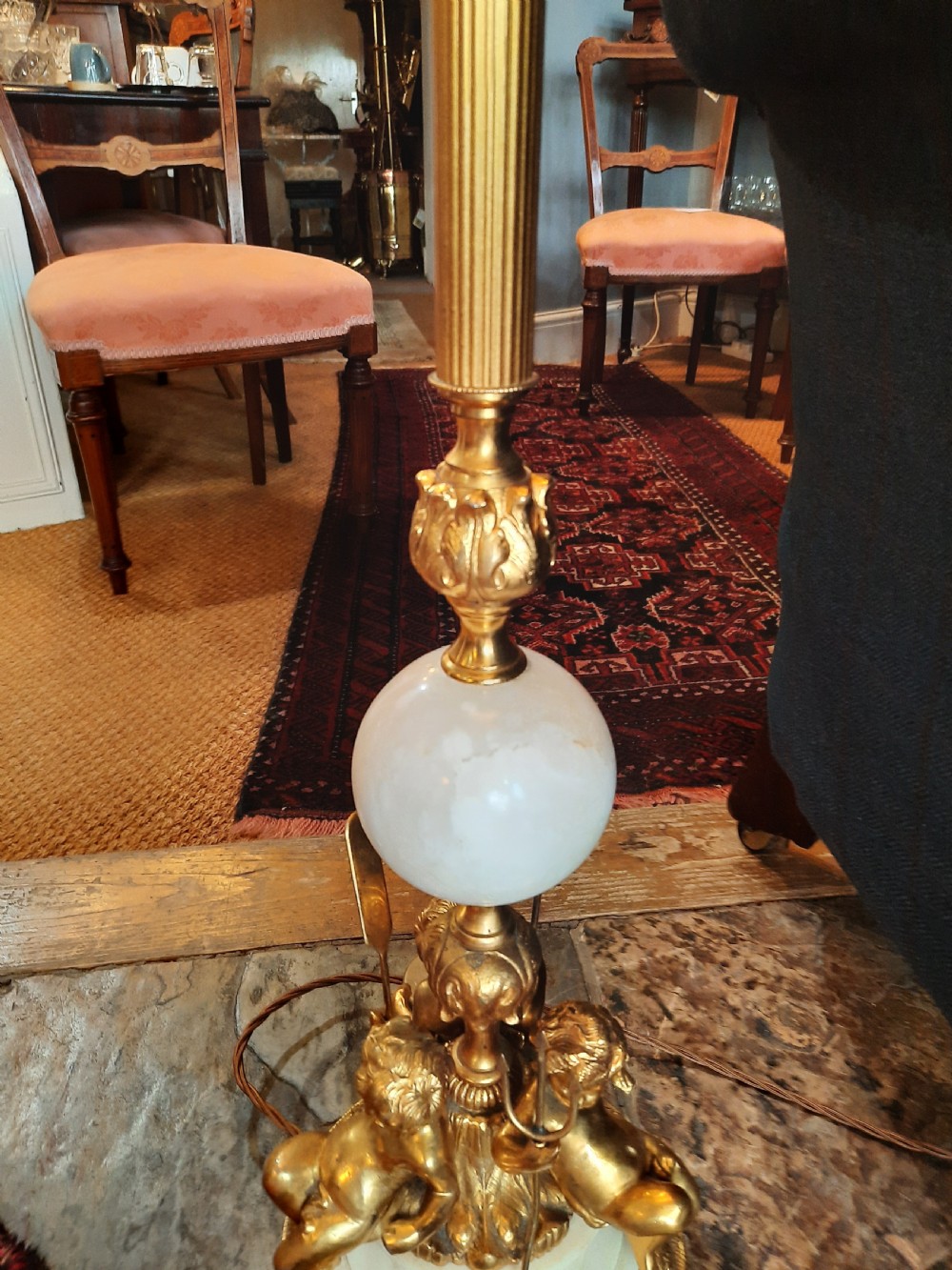 Early 20thC alabaster and gilt lamp set View VI