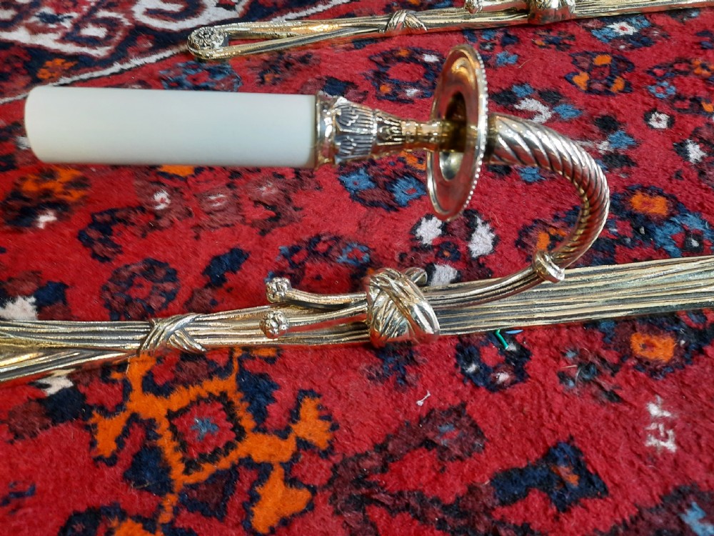 Pair of early 20thC gilt metal single branch wall lights View III