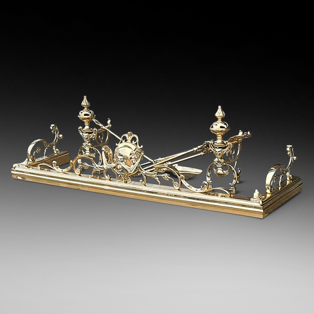 Victorian Brass Fender, Dogs and Fire Irons