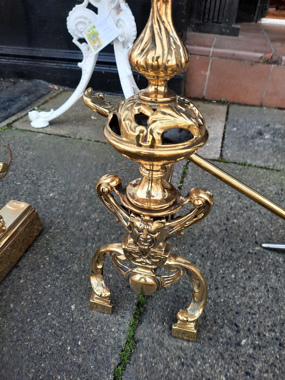 Victorian Brass Fender, Dogs and Fire Irons View IV