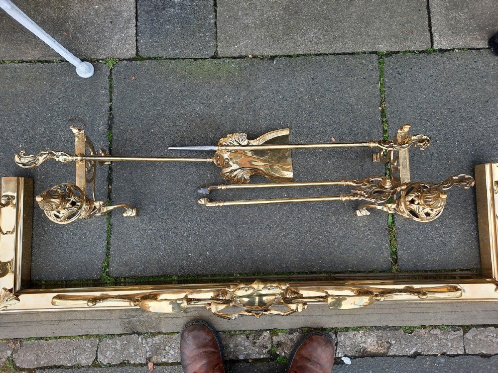 Victorian Brass Fender, Dogs and Fire Irons View VI