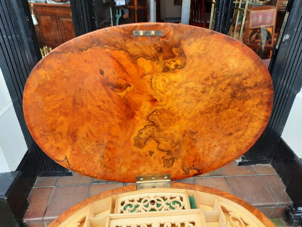 Victorian Burr Walnut Work Table View VII