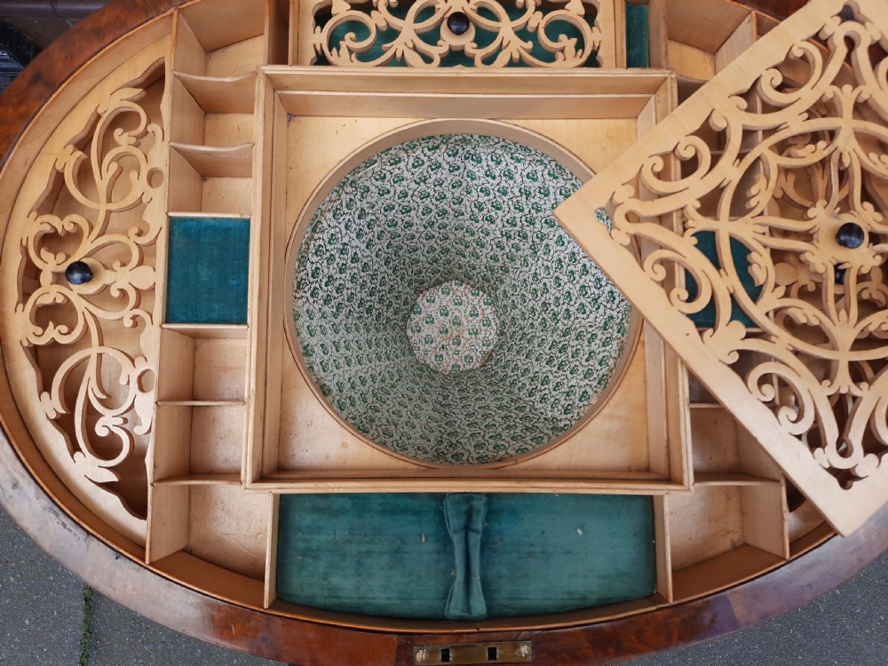 Victorian Burr Walnut Work Table View VIII