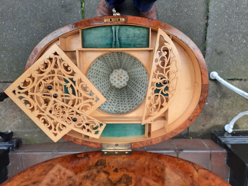 Victorian Burr Walnut Work Table View IX