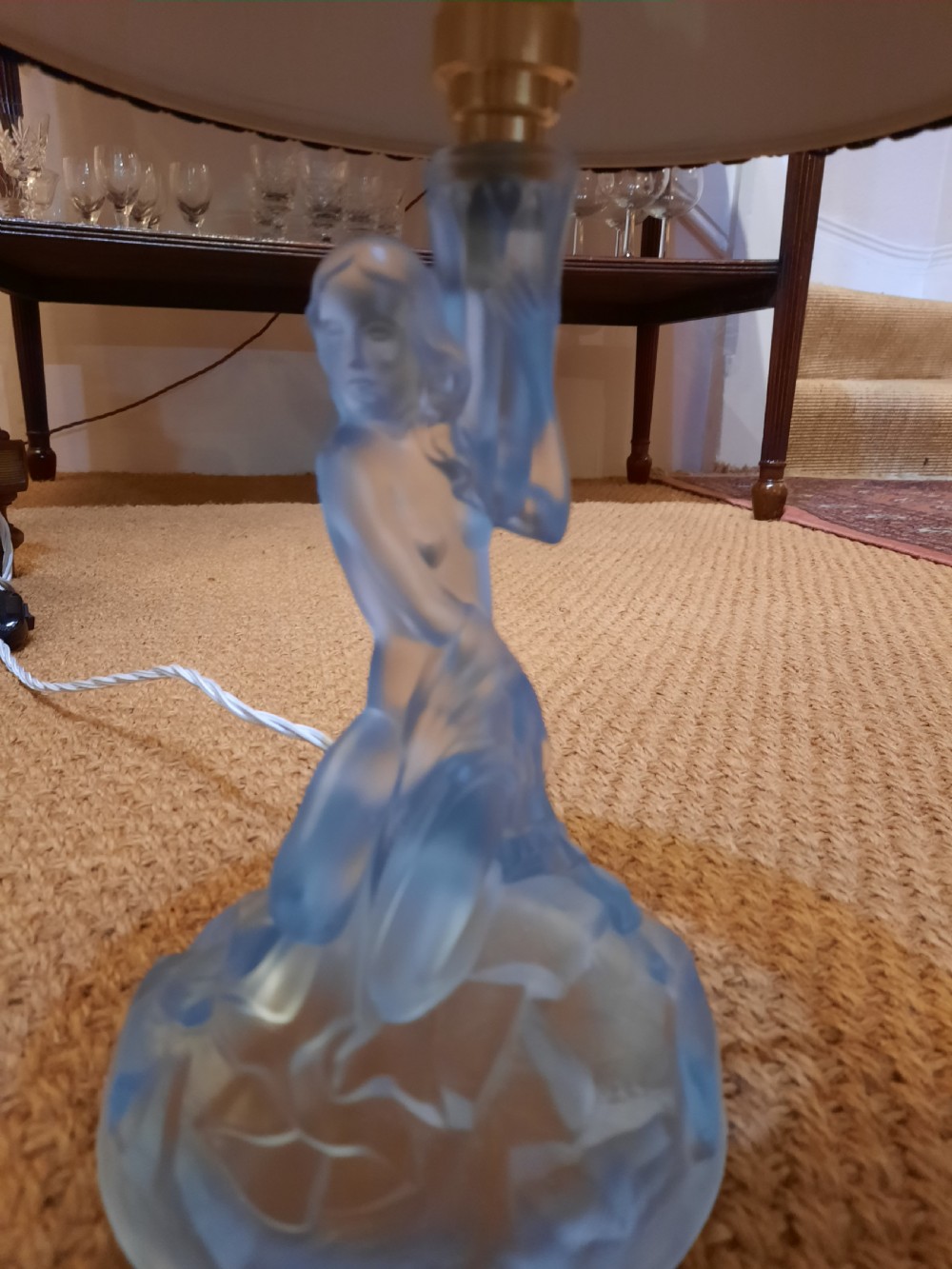 Art Deco frosted blue glass table lamp View IV
