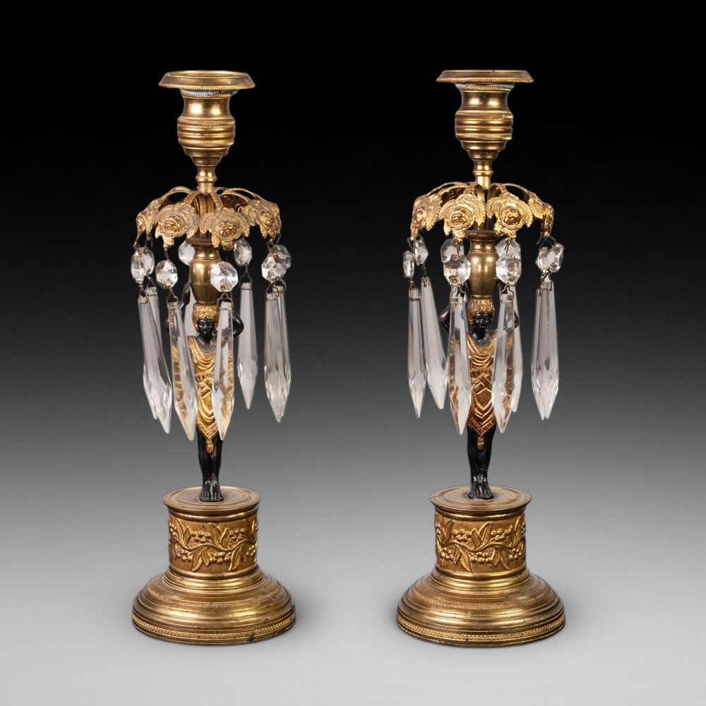 Pair of Regency Bronze and Gilt Bronze Lustres