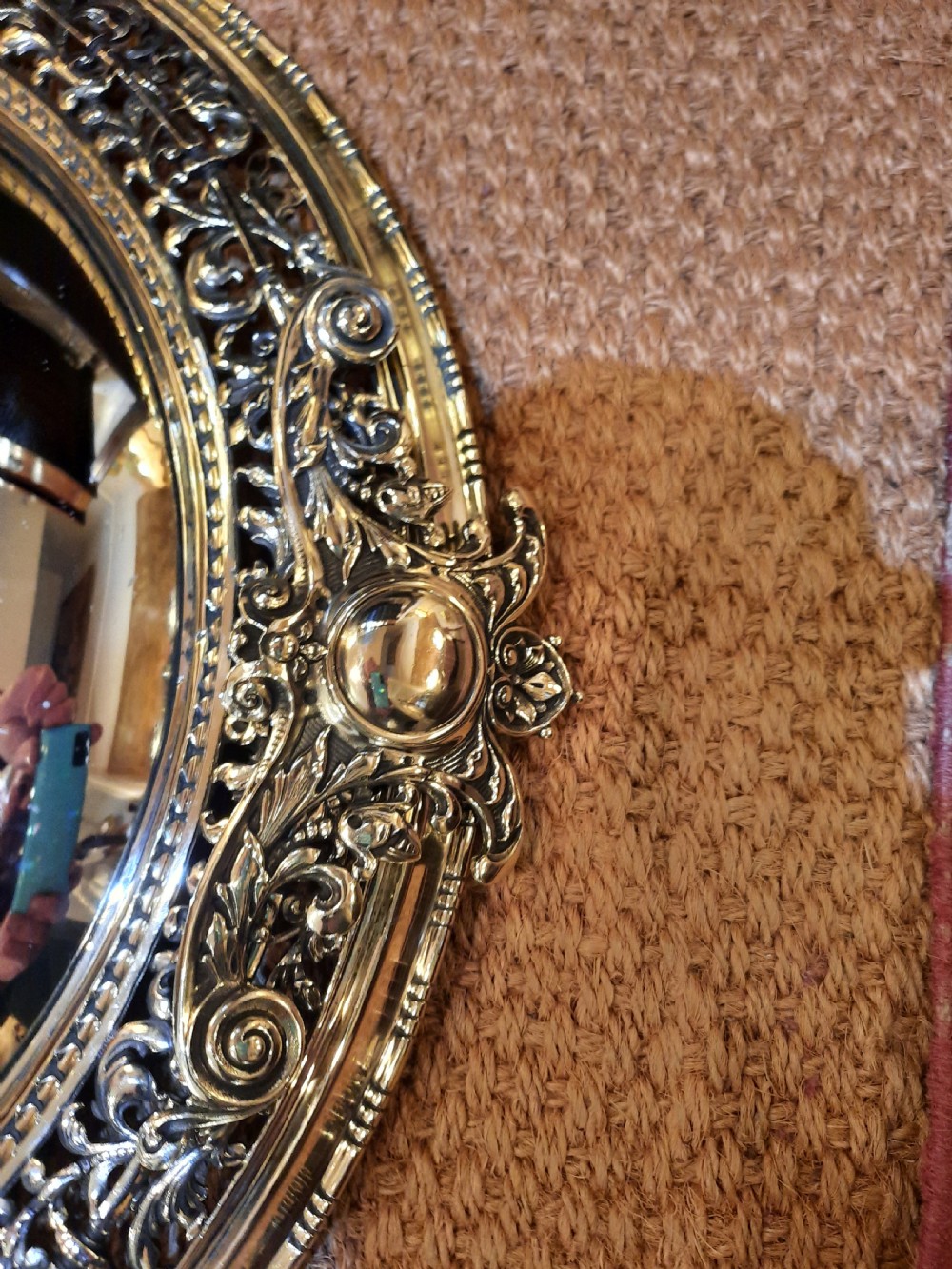 Late 19th century brass framed convex wall mirror View IV