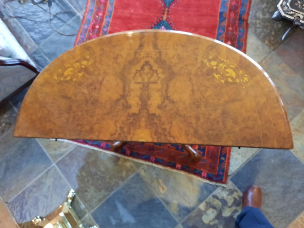 Victorian Burr Walnut Demi Lune Card Table View II