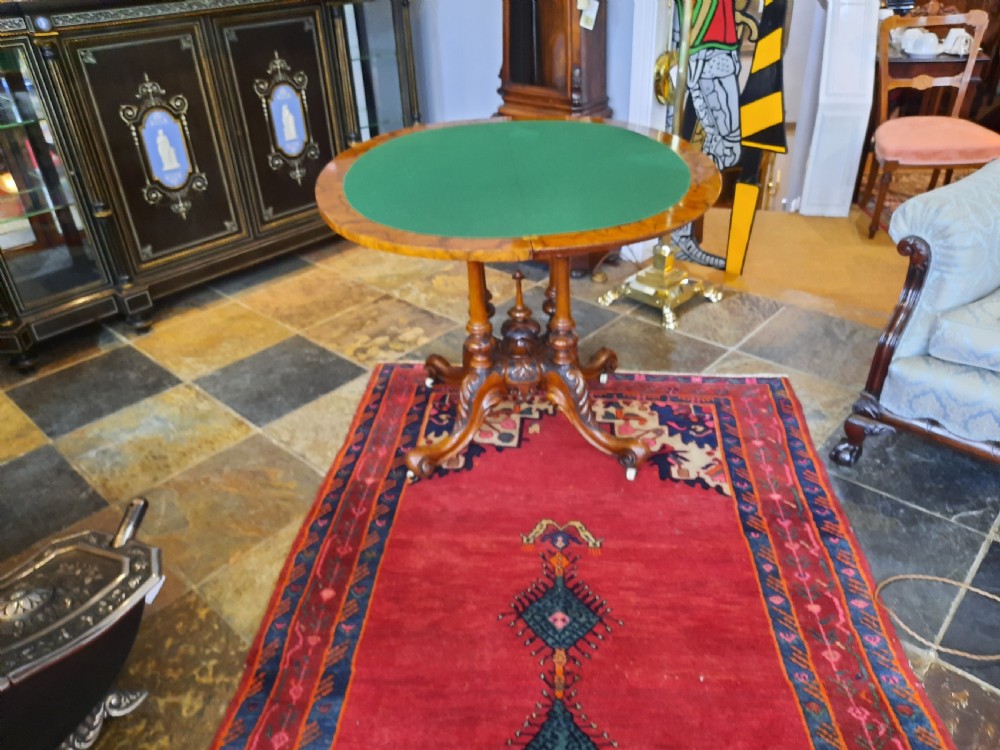 Victorian Burr Walnut Demi Lune Card Table View VII