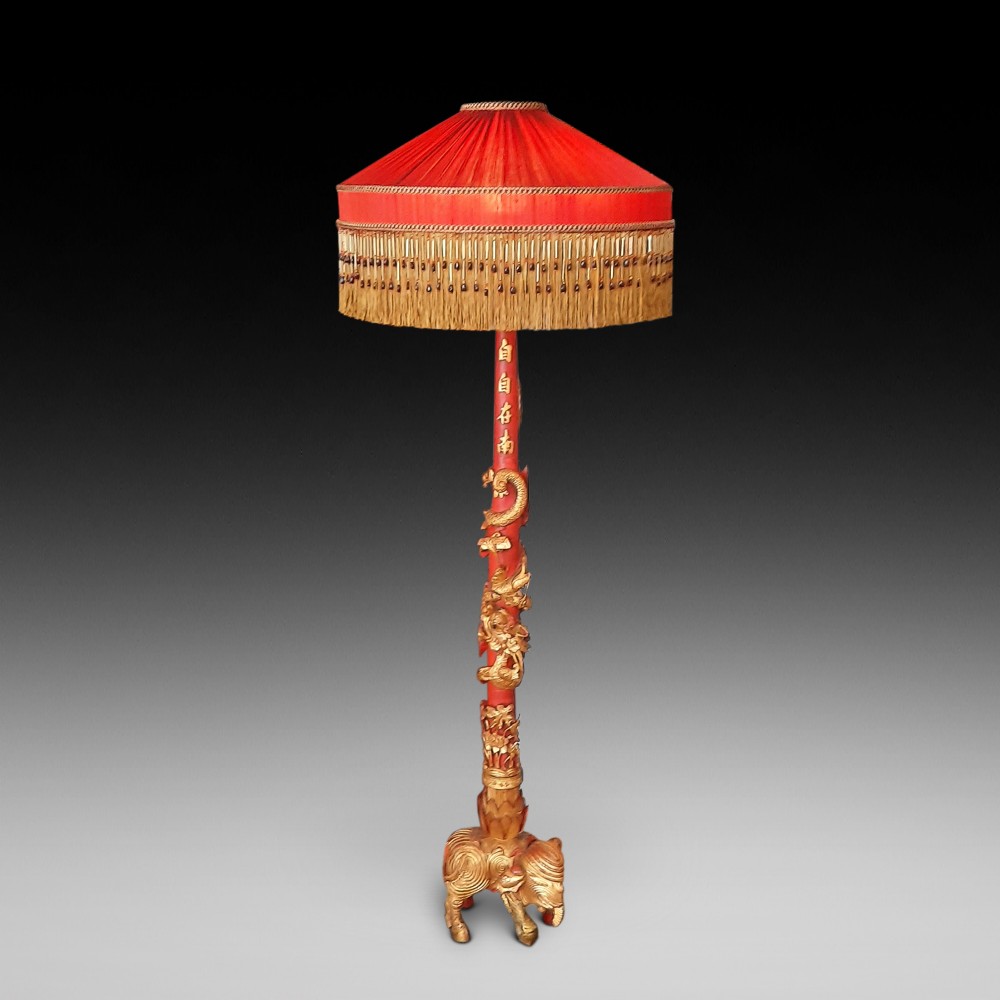 Early 20thC Lacquered Chinese Standard Temple Lamp