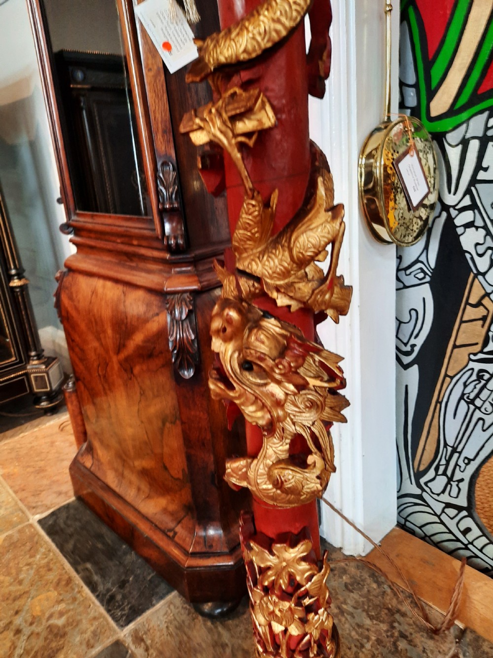 Early 20thC Lacquered Chinese Standard Temple Lamp View III