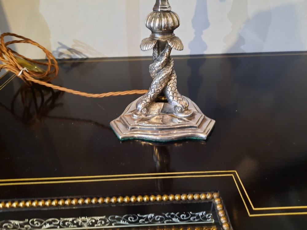C1900 fine quality silver plated candlestick lamp View II