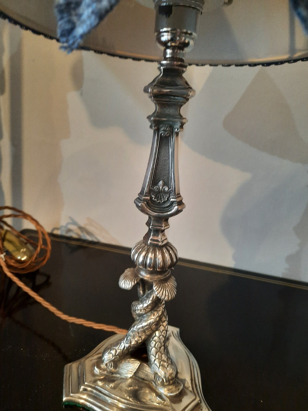 C1900 fine quality silver plated candlestick lamp View III