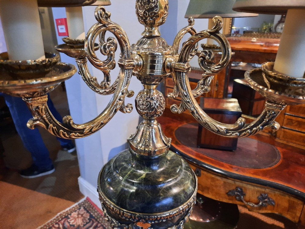 Pair of Classical Style Marble and Ormolu Table Lamps View III