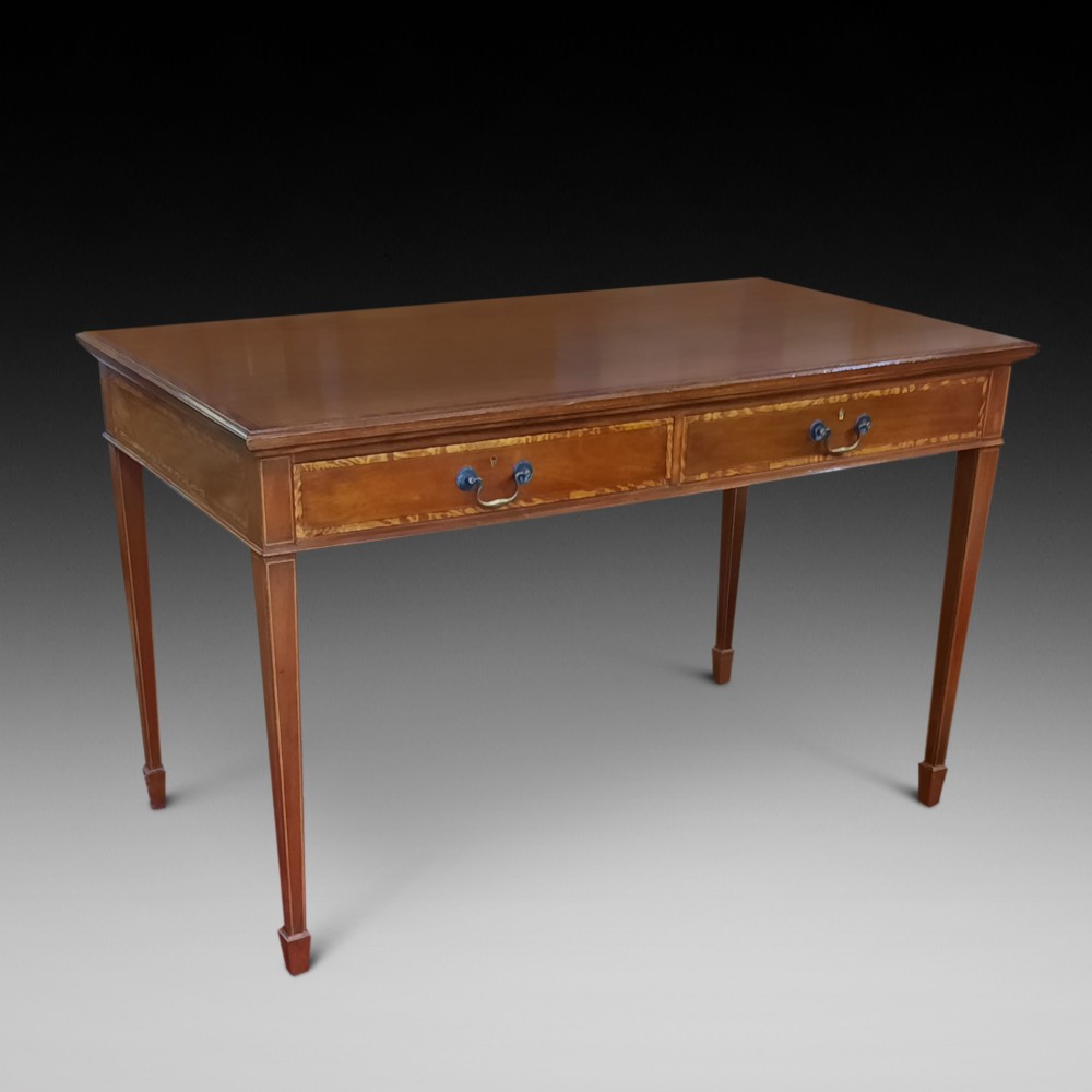 Edwardian inlaid mahogany rectangular writing table