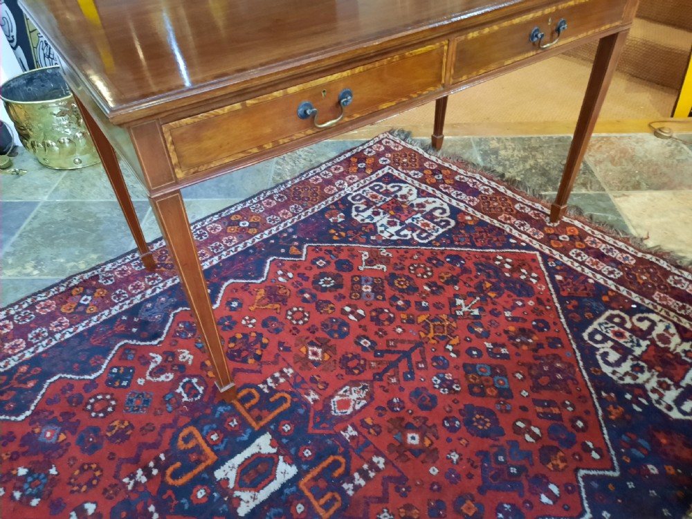 Edwardian inlaid mahogany rectangular writing table View II