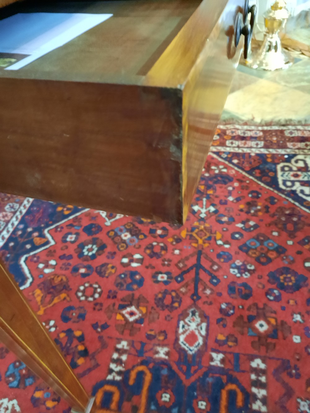 Edwardian inlaid mahogany rectangular writing table View V