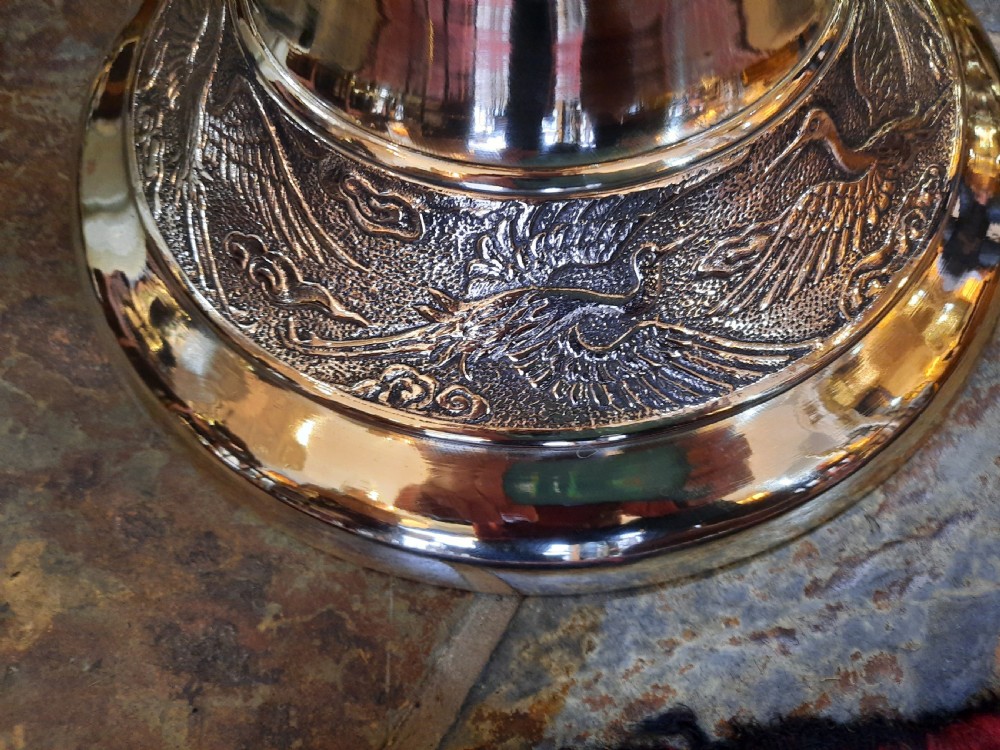 Pair of Oriental style brass standard lamps View II