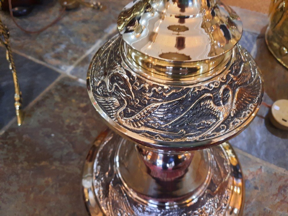 Pair of Oriental style brass standard lamps View III