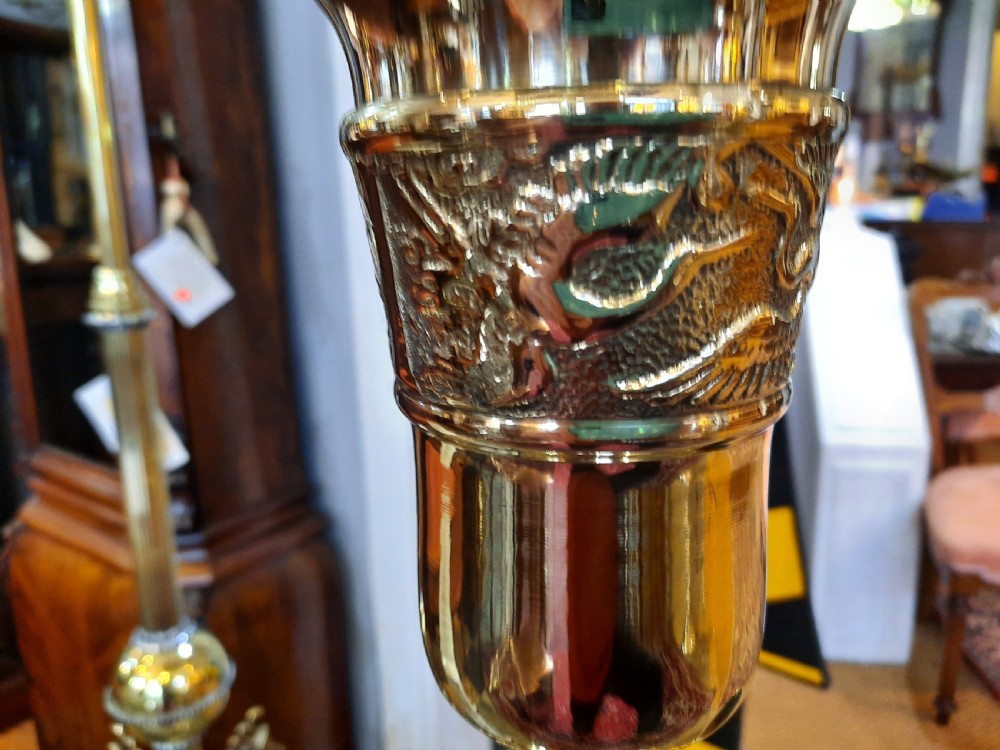 Pair of Oriental style brass standard lamps View V