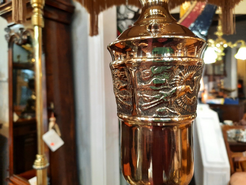 Pair of Oriental style brass standard lamps View VI
