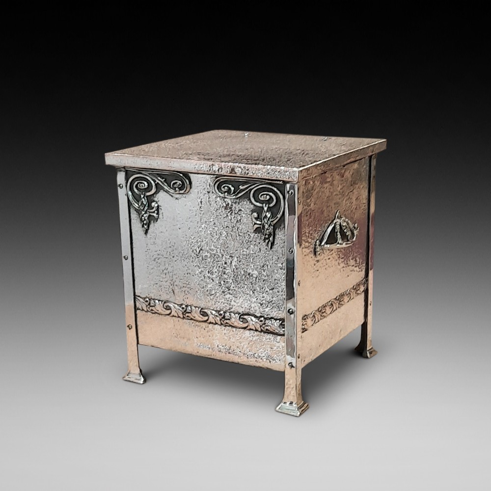 Arts and Crafts Silvered Copper Coal Box