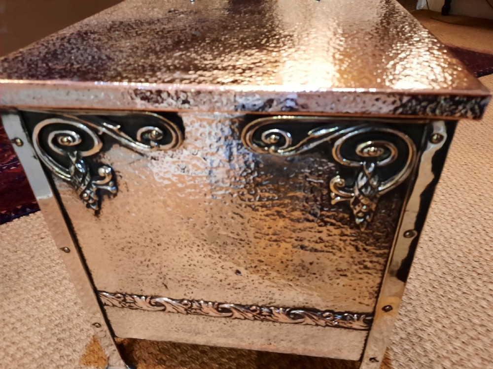 Arts and Crafts Silvered Copper Coal Box View II