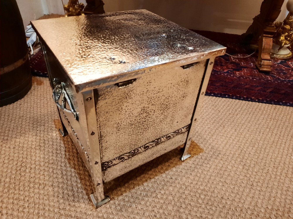 Arts and Crafts Silvered Copper Coal Box View V