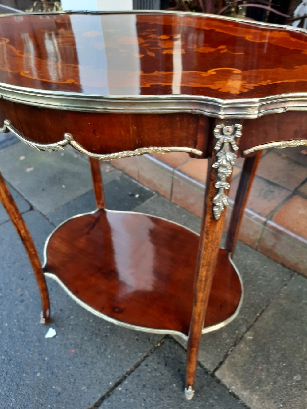  French floral marquetry inlaid occasional table View IV