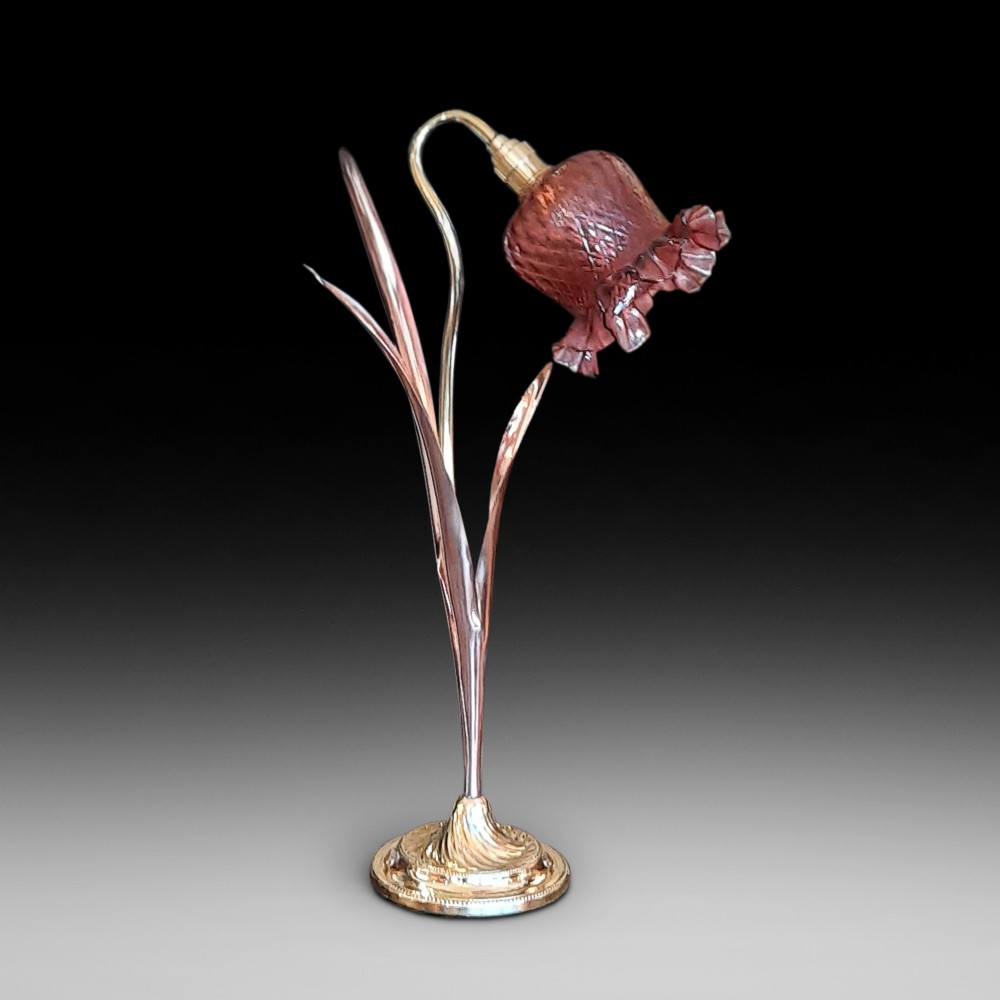 1920's Brass & Copper Floral Table Lamp