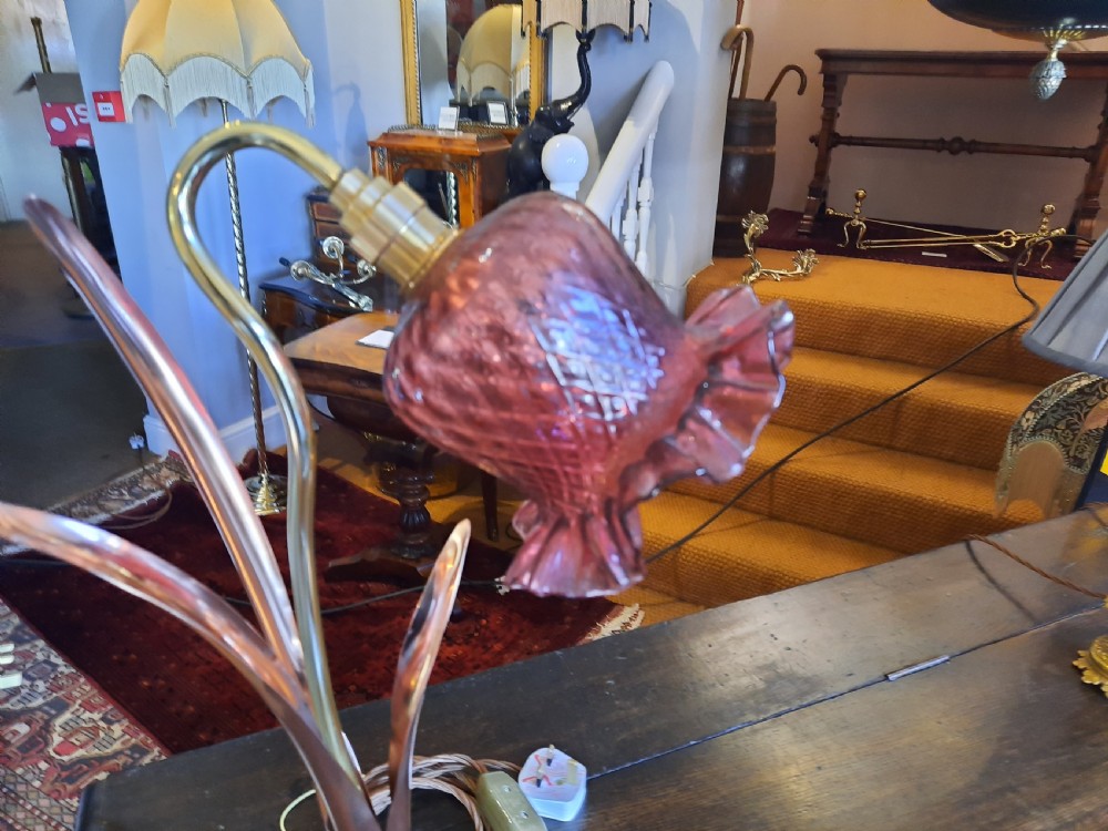 1920's Brass & Copper Floral Table Lamp View II