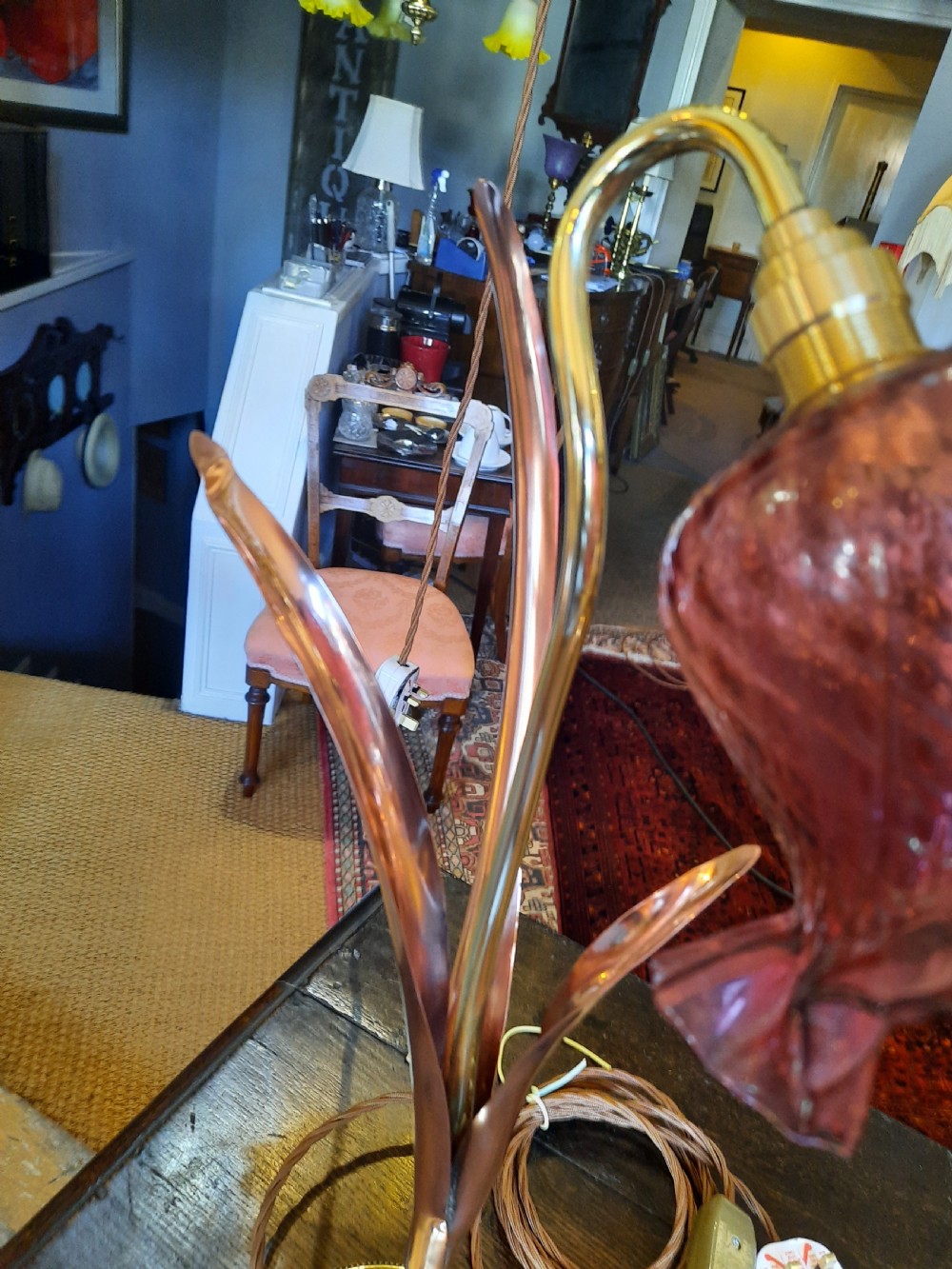 1920's Brass & Copper Floral Table Lamp View IV