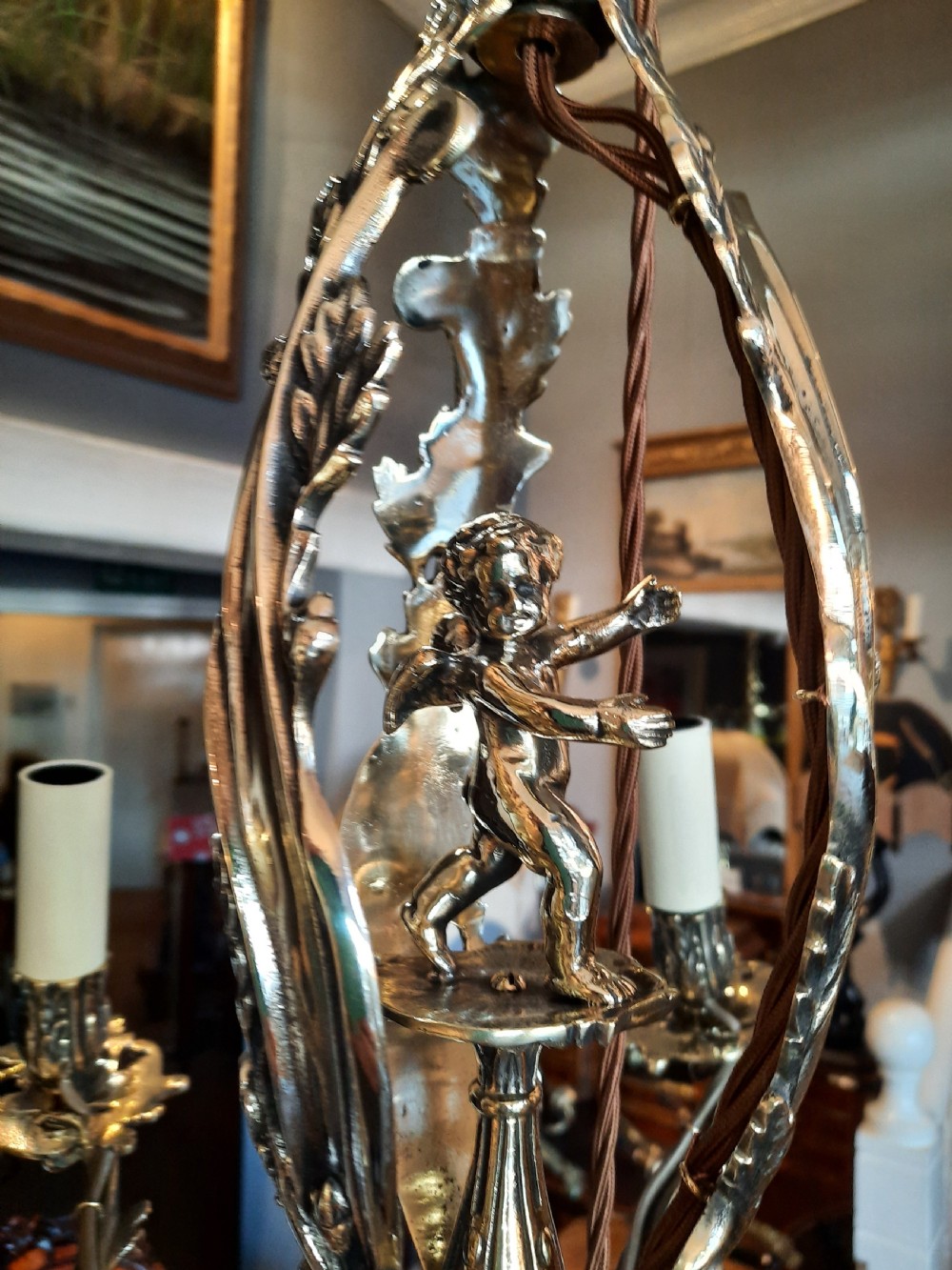 Early 20thC Brass 5 Arm Chandelier View II