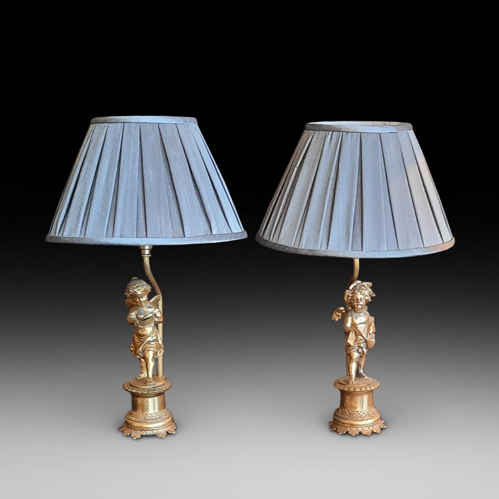 Pair of  Early 20thC Gilt Bronze Table Lamps