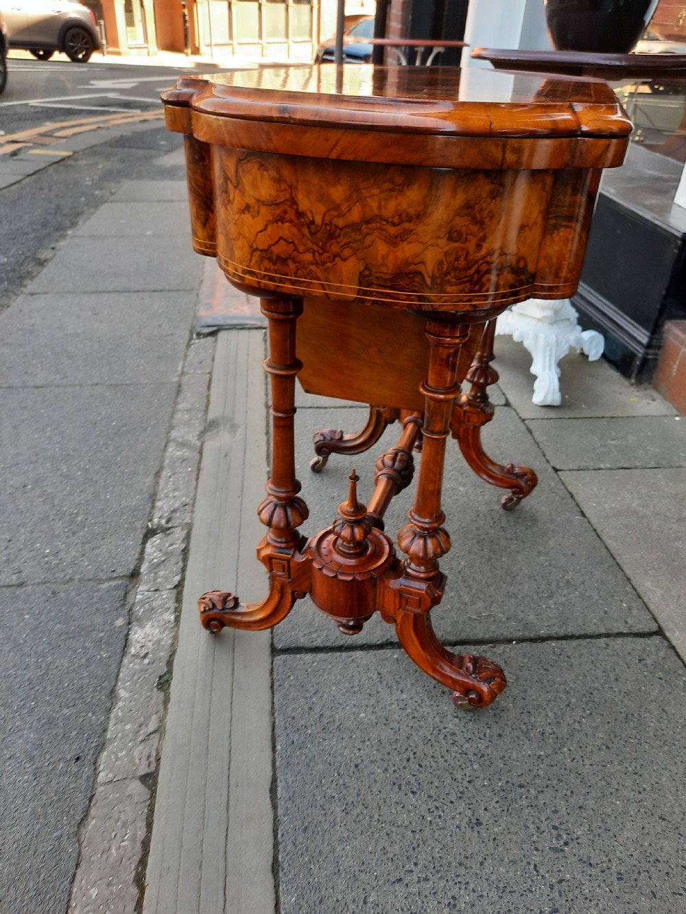 Victorian Black Walnut Fold Over Games and Sewing Table View IV