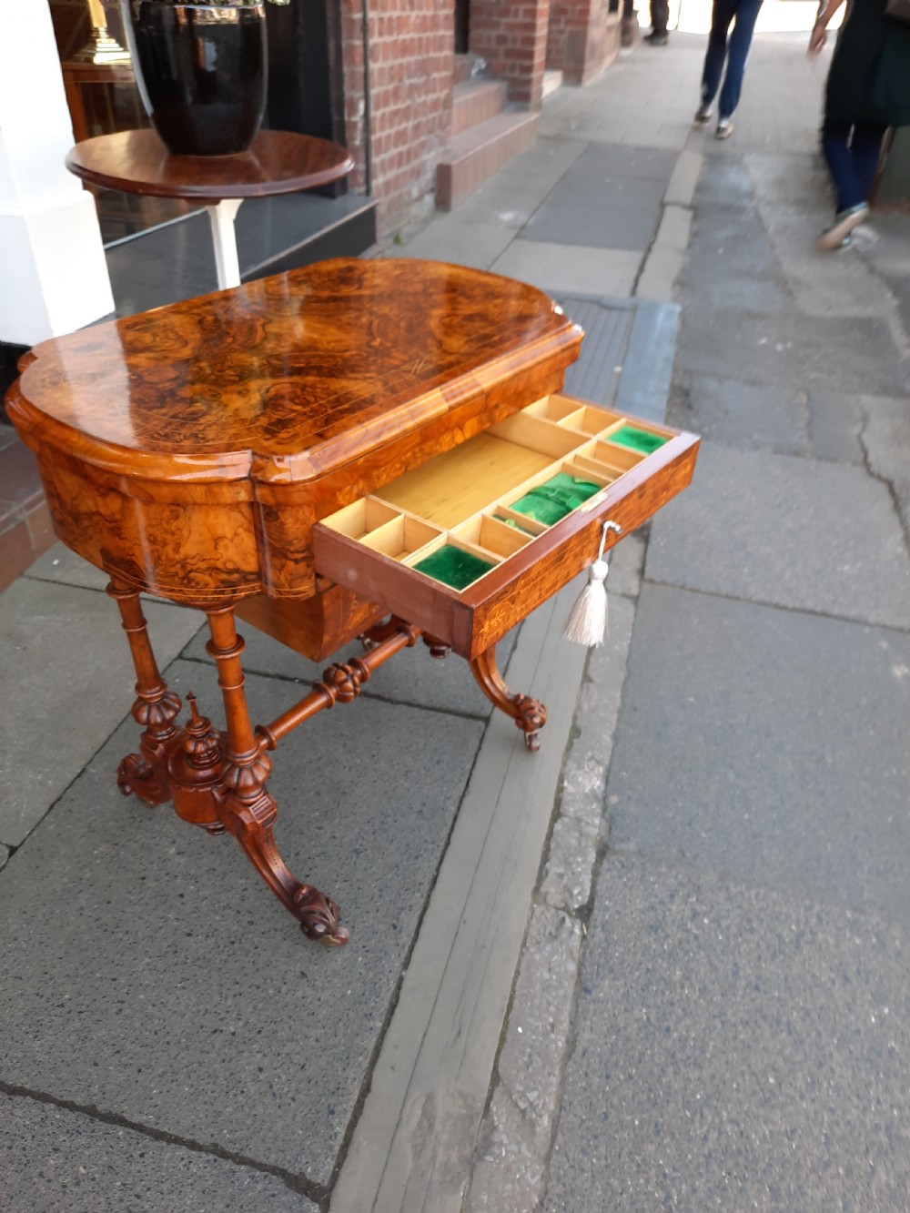 Victorian Black Walnut Fold Over Games and Sewing Table View VI