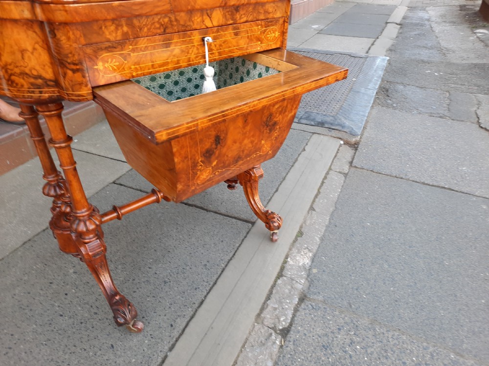 Victorian Black Walnut Fold Over Games and Sewing Table View VII