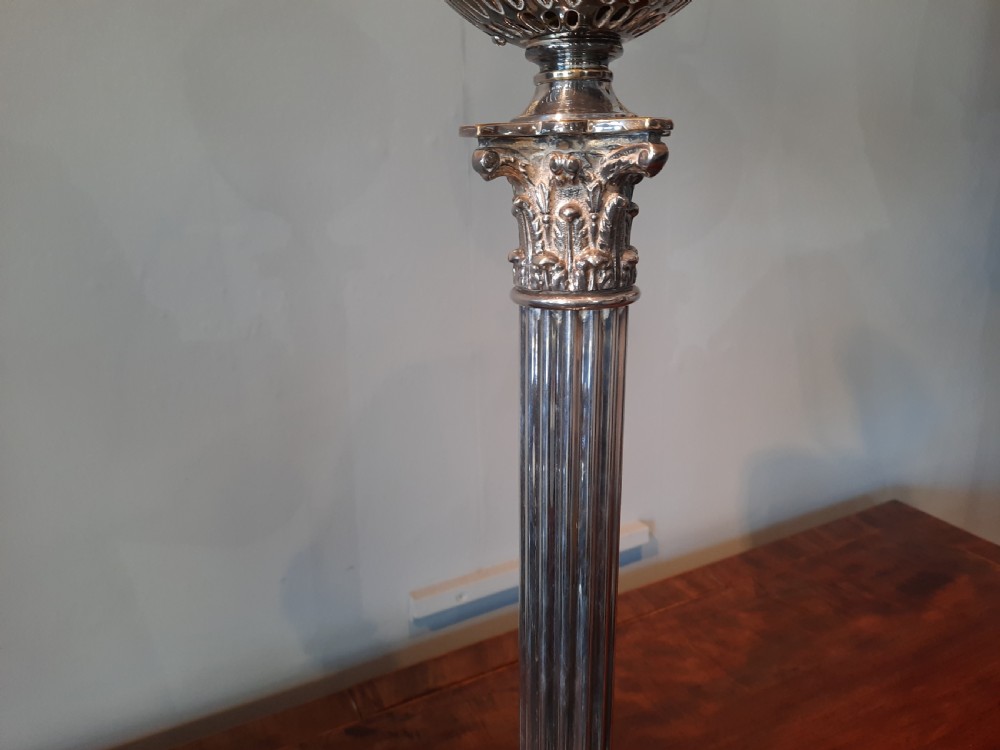 Late 19thC Silver Plate Mounted Table Oil Lamp View IV