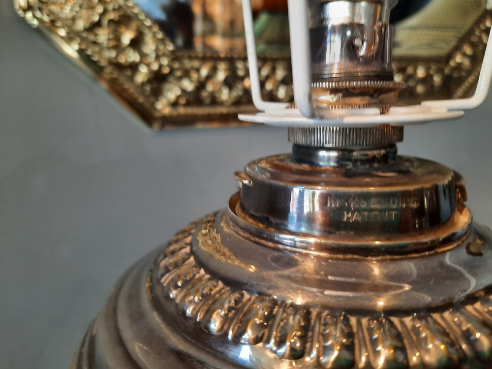 Late 19thC Silver Plate Mounted Table Oil Lamp View V