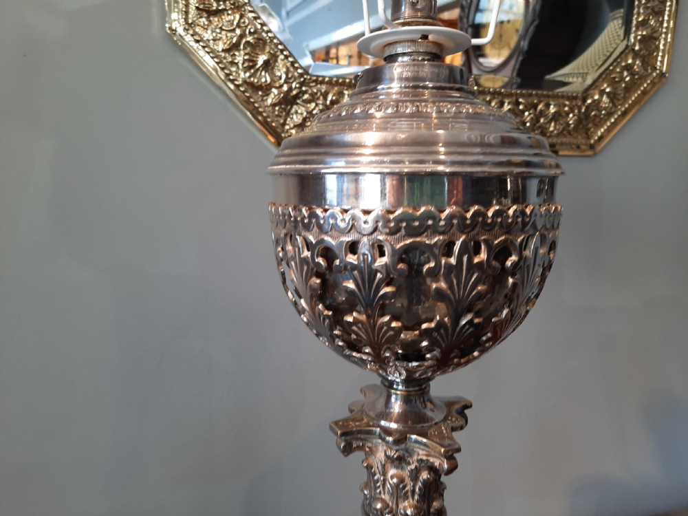 Late 19thC Silver Plate Mounted Table Oil Lamp View VI